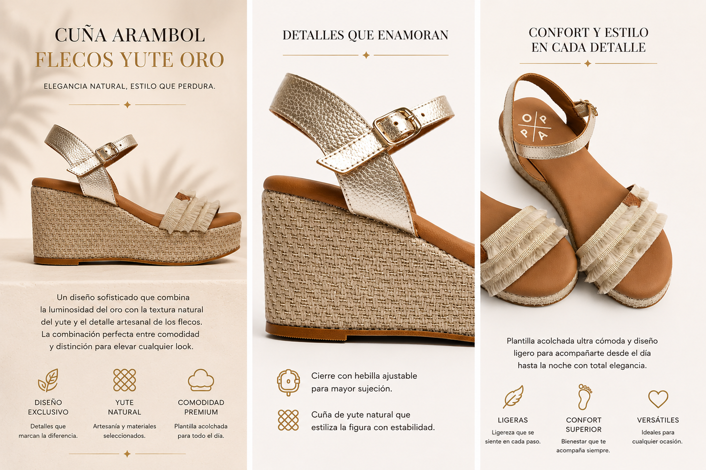 Cuña Arambol Flecos Yute Oro