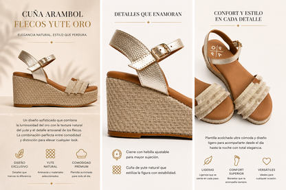Cuña Arambol Flecos Yute Oro
